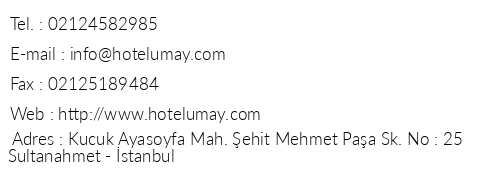 Hotel Umay telefon numaralar, faks, e-mail, posta adresi ve iletiim bilgileri